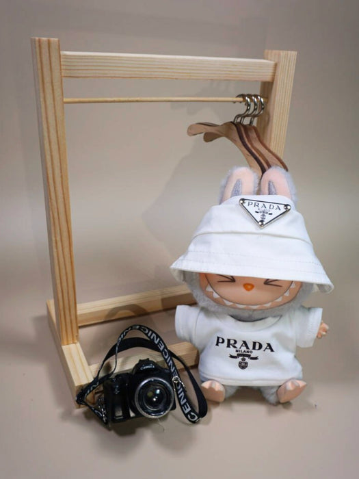 17cm Labubu Clothes White Prada Outfit set with Camera