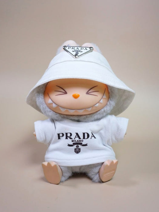 17cm Labubu Clothes White Prada Outfit set with Camera