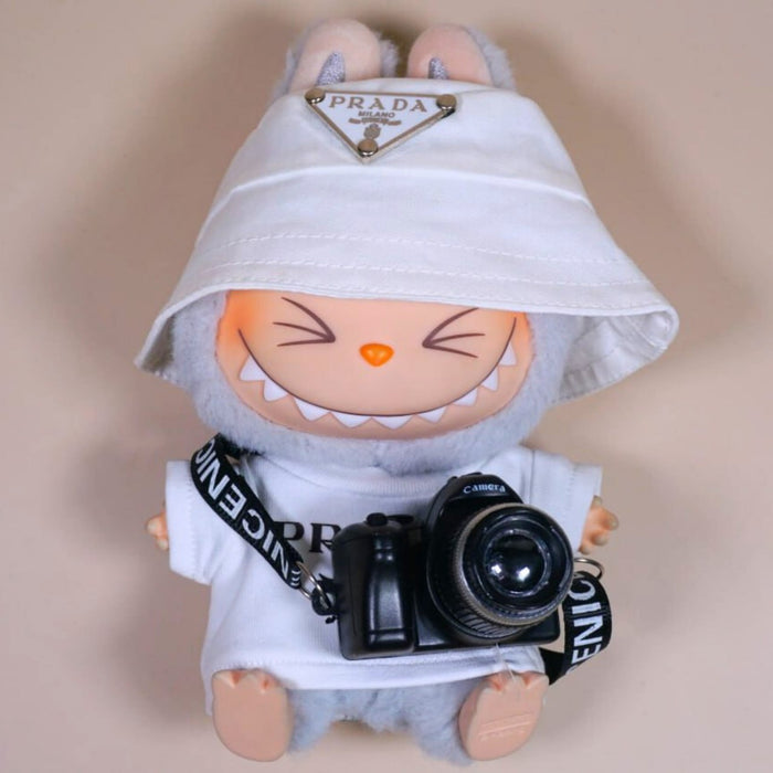 17cm Labubu Clothes White Prada Outfit set with Camera